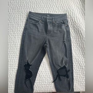 Express Jeans Womens 4 Boyfriend Mid Rise Distressed Denim Black Pants